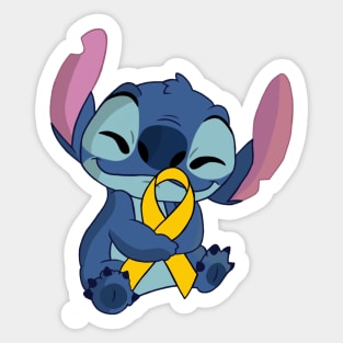 Blue Alien Holding an Awareness Ribbon (Yellow) Sticker